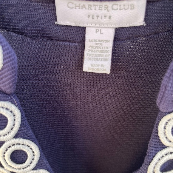 Charter Club Navy Tank Top with White Embroidery - Picture 3 of 3